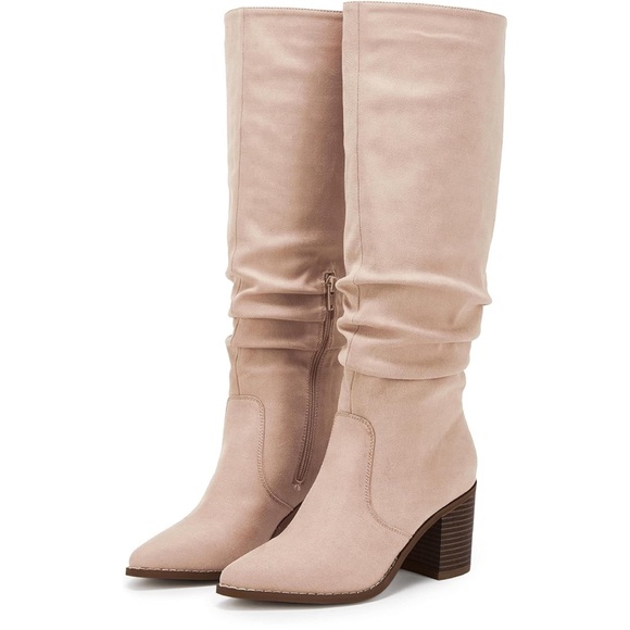 Huiyuzhi Womens Pointed Toe Mid Chunky Heel Knee High Boots - Picture 1 of 4